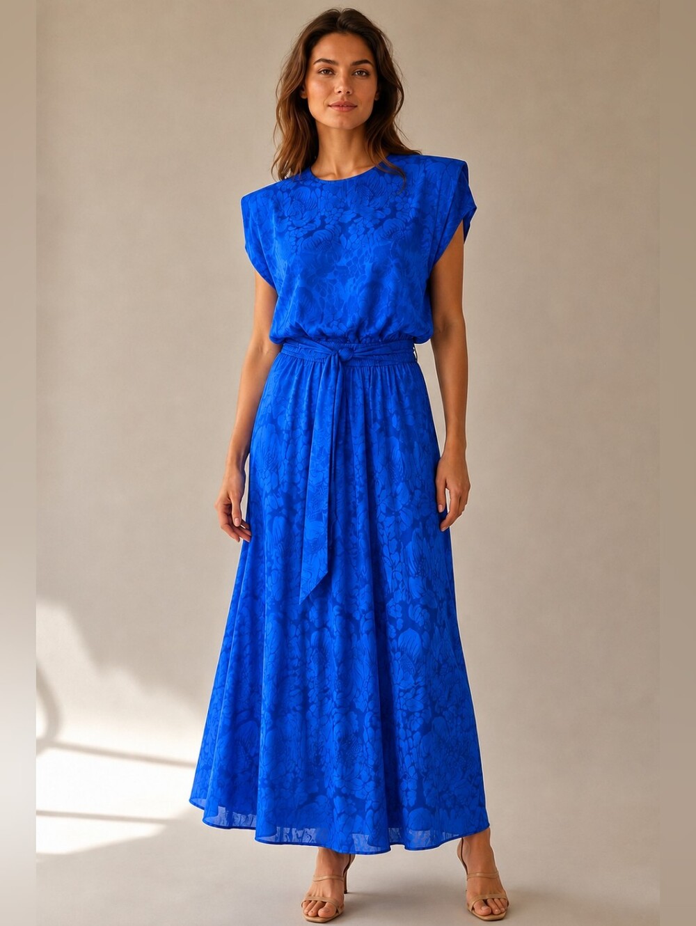 Vintage Liz Claiborne Blue 100% Silk Floral Maxi Dress Size 10